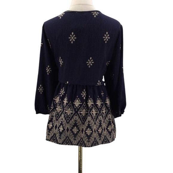 BLOOMCHIC 14-16 1X Plus Navy Blue Rayon Embroidered Boho Blouse Topo NWT b138 - Picture 2 of 8
